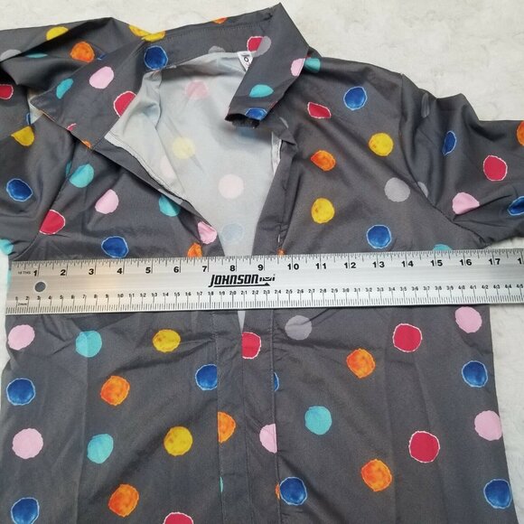 New OC Order Top Plus Women Small Gray Polka Dot Collared Blouse Top Long Sleeve - Picture 3 of 6